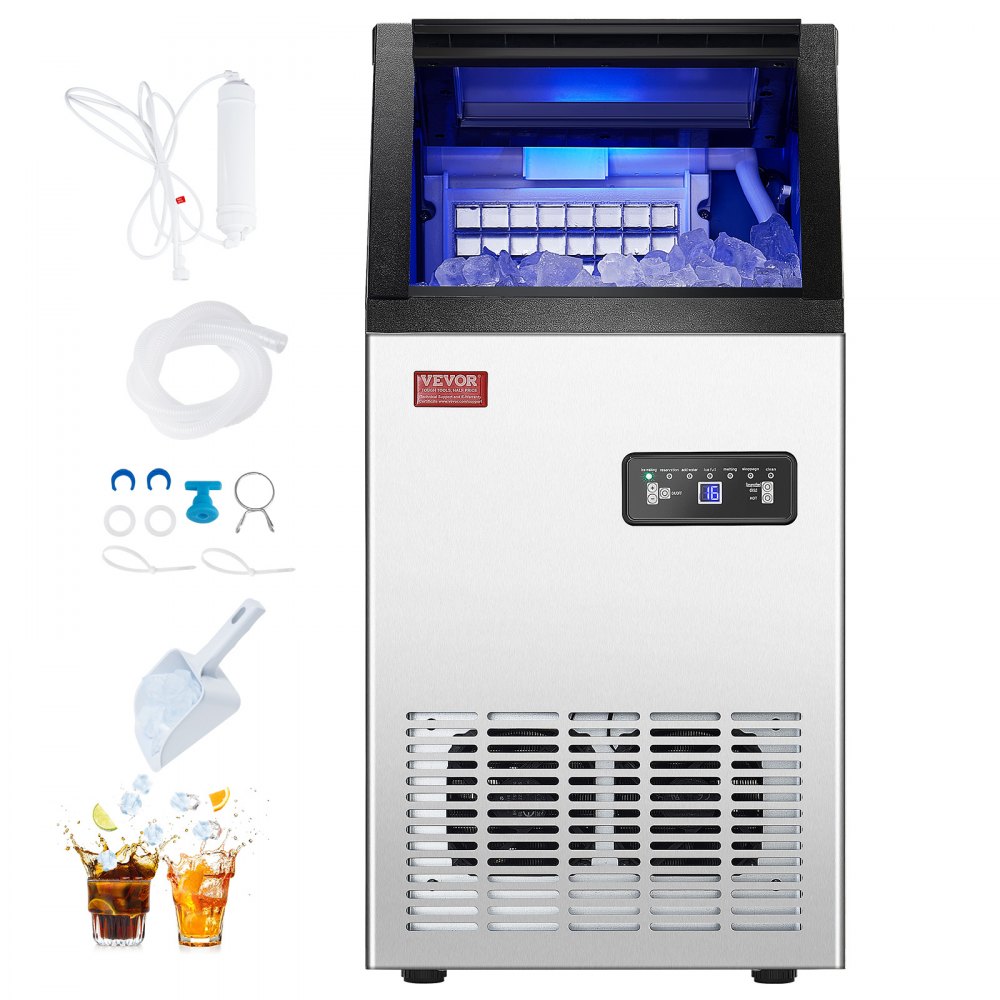 VEVOR Commercial Ice Maker, 80lbs/24H, Ice Maker Machine, 40 Ice Cubes in 12-15 Minutes, Freestanding Cabinet Ice Maker with 27.5lbs Storage Capacity LED Digital Display,for Bar Home Office Restaurant