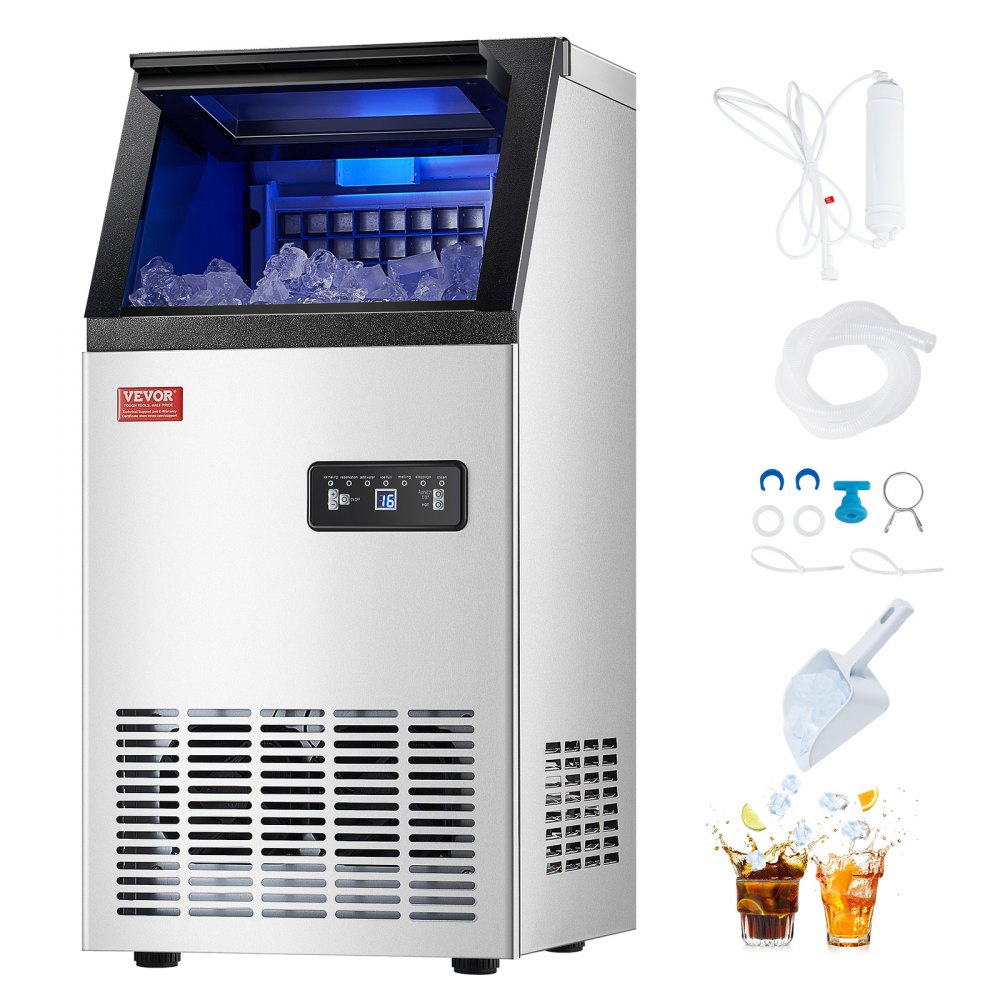 VEVOR Commercial Ice Maker, 80lbs/24H, Ice Maker Machine, 40 Ice Cubes in 12-15 Minutes, Freestanding Cabinet Ice Maker with 27.5lbs Storage Capacity LED Digital Display,for Bar Home Office Restaurant