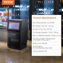 VEVOR Commercial Ice Maker, 70lbs/24H, Ice Maker Machine, 36 Ice Cubes in 12-15 Minutes, Freestanding Cabinet Ice Maker with 12lbs Storage Capacity LED Digital Display, for Bar Home Office Restaurant