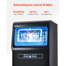 VEVOR Commercial Ice Maker, 70lbs/24H, Ice Maker Machine, 36 Ice Cubes in 12-15 Minutes, Freestanding Cabinet Ice Maker with 11lbs Storage Capacity LED Digital Display, for Bar Home Office Restaurant