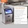 VEVOR Commercial Ice Maker, 120lbs/24H, Ice Maker Machine, 50 Ice Cubes in 12-15 Minutes, Freestanding Cabinet Ice Maker with 33lbs Storage Capacity LED Digital Display, for Bar Home Office Restaurant