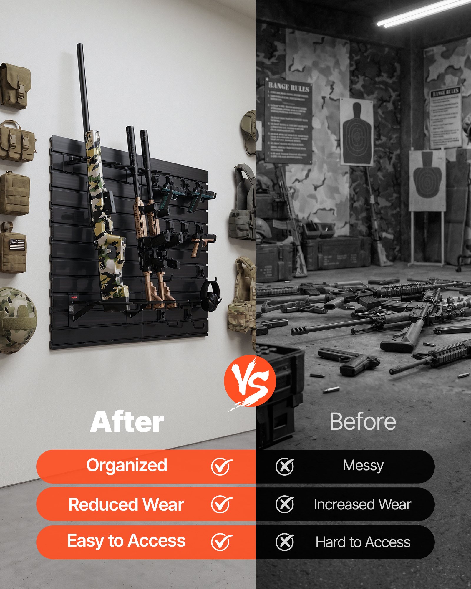 VEVOR Gun Rack, Wall Mount, Heavy-Duty Steel Tactical Rifle Carbine Shotgun Handgun Storage Rack, Securely Holds up to 6 Rifles and 6 Pistols, Modular Firearms Gun Wall Gear Accessories Organizer