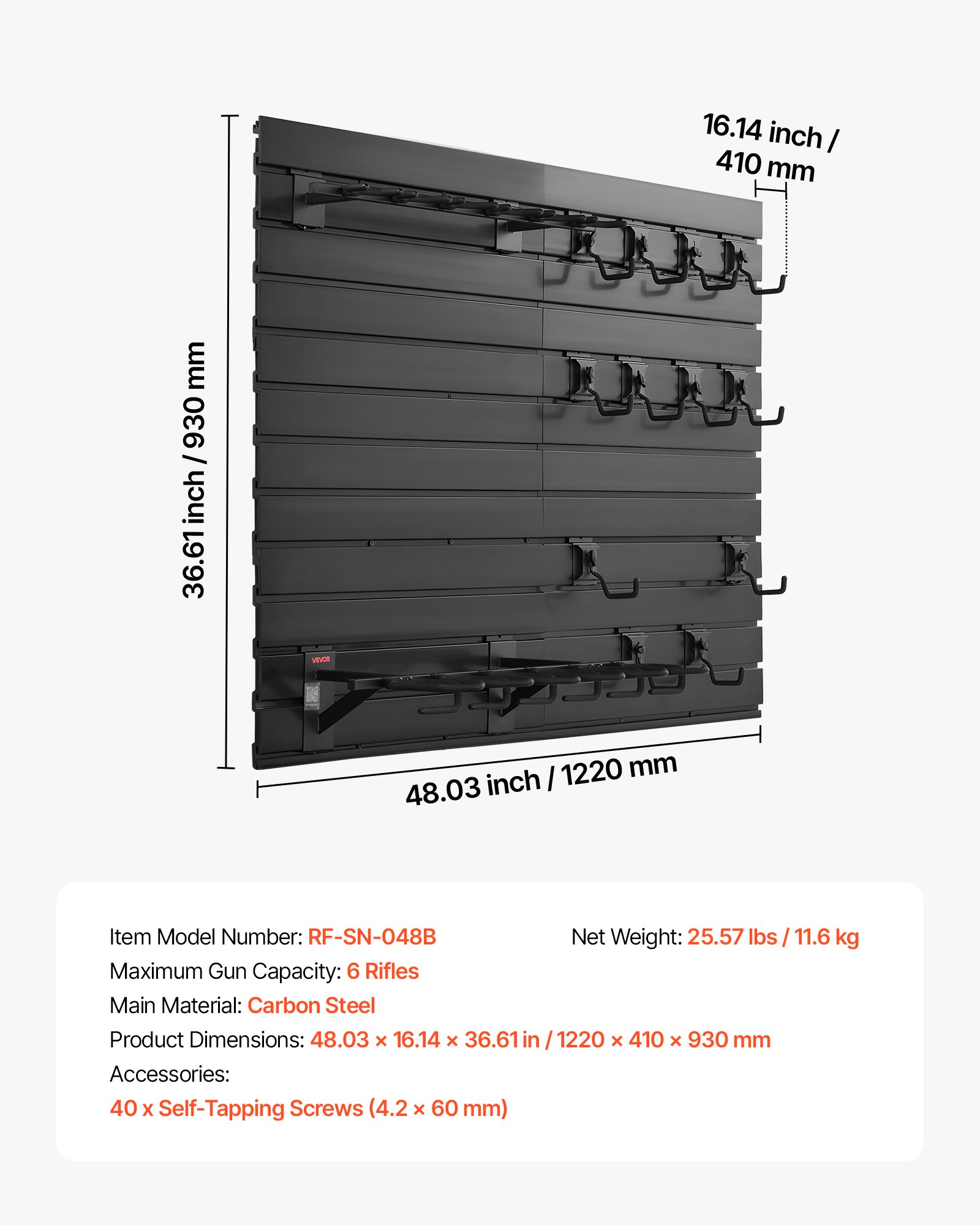 VEVOR Gun Rack, Wall Mount, Heavy-Duty Steel Tactical Rifle Carbine Shotgun Handgun Storage Rack, Securely Holds up to 6 Rifles and 6 Pistols, Modular Firearms Gun Wall Gear Accessories Organizer
