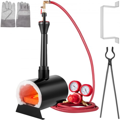 VEVOR Propane Knife Forge, Blacksmithing Forge with Single Burner, Portable Propane Forge with an Open Structure, Large Capacity Farrier Forge, Square Propane Burner Forge for Knife and Tool Making