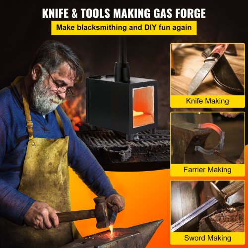 VEVOR Propane Knife Forge, Blacksmithing Forge with Single Burner, Portable Propane Forge with Single Durable Door, Large Capacity Farrier Forge, Square Propane Burner Forge for Knife and Tool Making