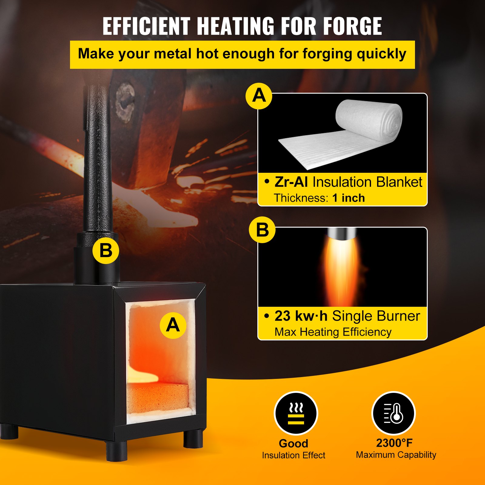 VEVOR Gas Propane Forge Furnace Burner Portable Single Burner Metal Tool Making