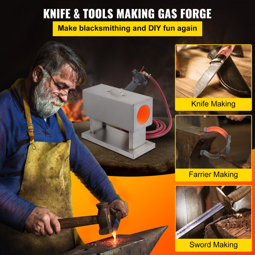 VEVOR Propane Knife Forge, Blacksmithing Forge with Single Burner, Portable Mullite Propane Forge with Single Door, Large Capacity Farrier Forge, Square Propane Burner Forge for Knife and Tool Making