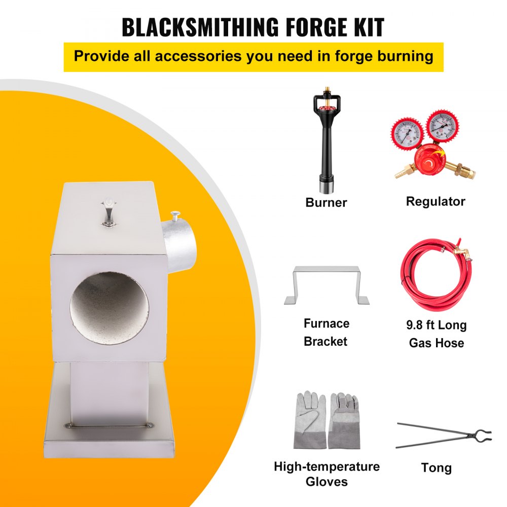 VEVOR Propane Knife Forge, Blacksmithing Forge with Single Burner, Portable Mullite Propane Forge with Single Door, Large Capacity Farrier Forge, Square Propane Burner Forge for Knife and Tool Making
