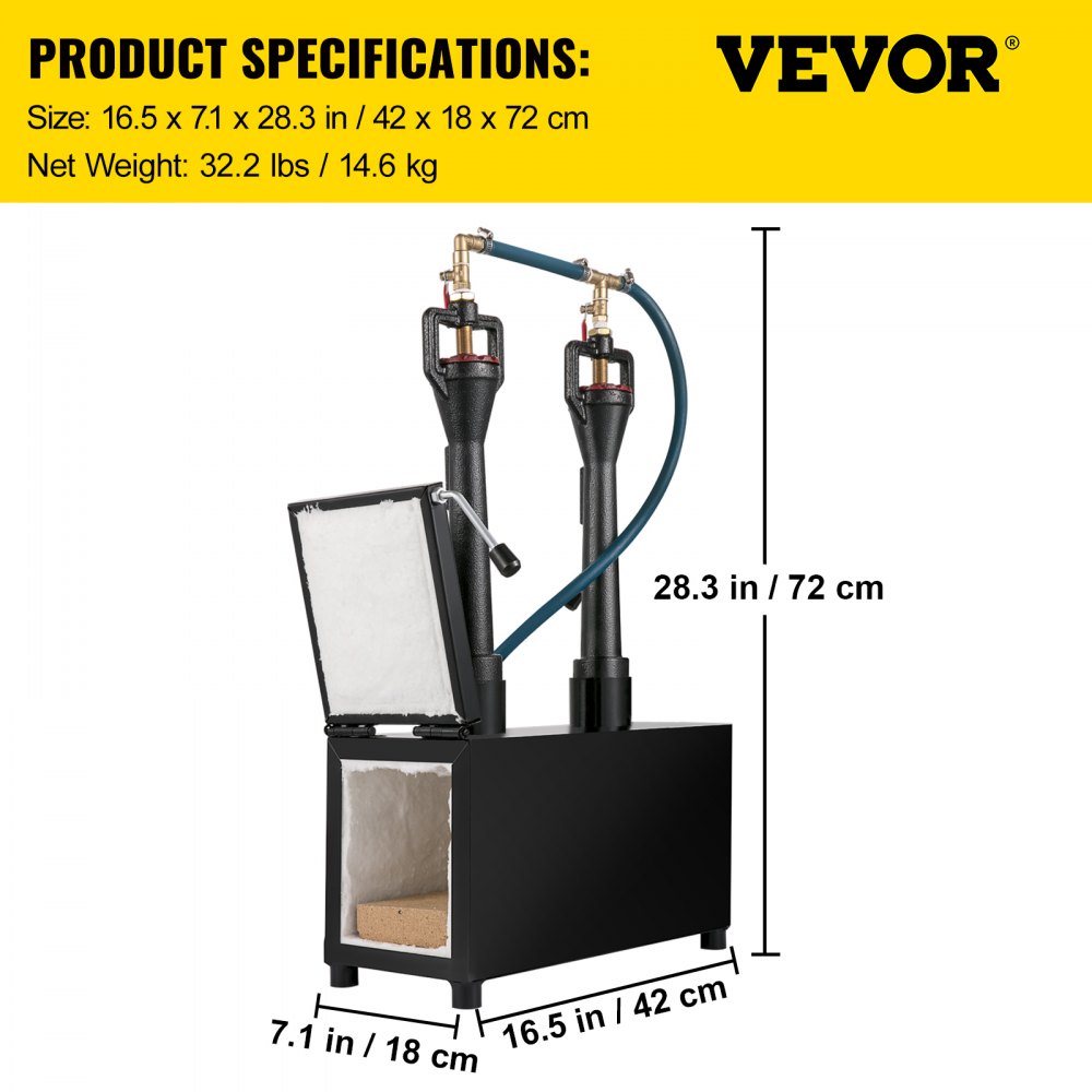 VEVOR Propane Knife Forge, Blacksmithing Forge with Dual Burners, Portable Propane Forge with Single Durable Door, Large Capacity Farrier Forge, Square Propane Burner Forge for Knife and Tool Making