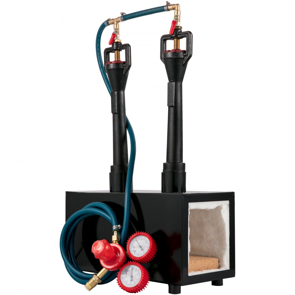 VEVOR Propane Knife Forge, Blacksmithing Forge with Dual Burners, Portable Propane Forge with an Open Structure, Large Capacity Farrier Forge, Square Propane Burner Forge for Knife and Tool Making