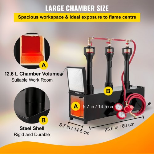 VEVOR Propane Knife Forge, Blacksmithing Forge with Three Burners, Portable Propane Forge with Two Durable Doors, Large Capacity Farrier Forge, Square Propane Burner Forge for Knife and Tool Making
