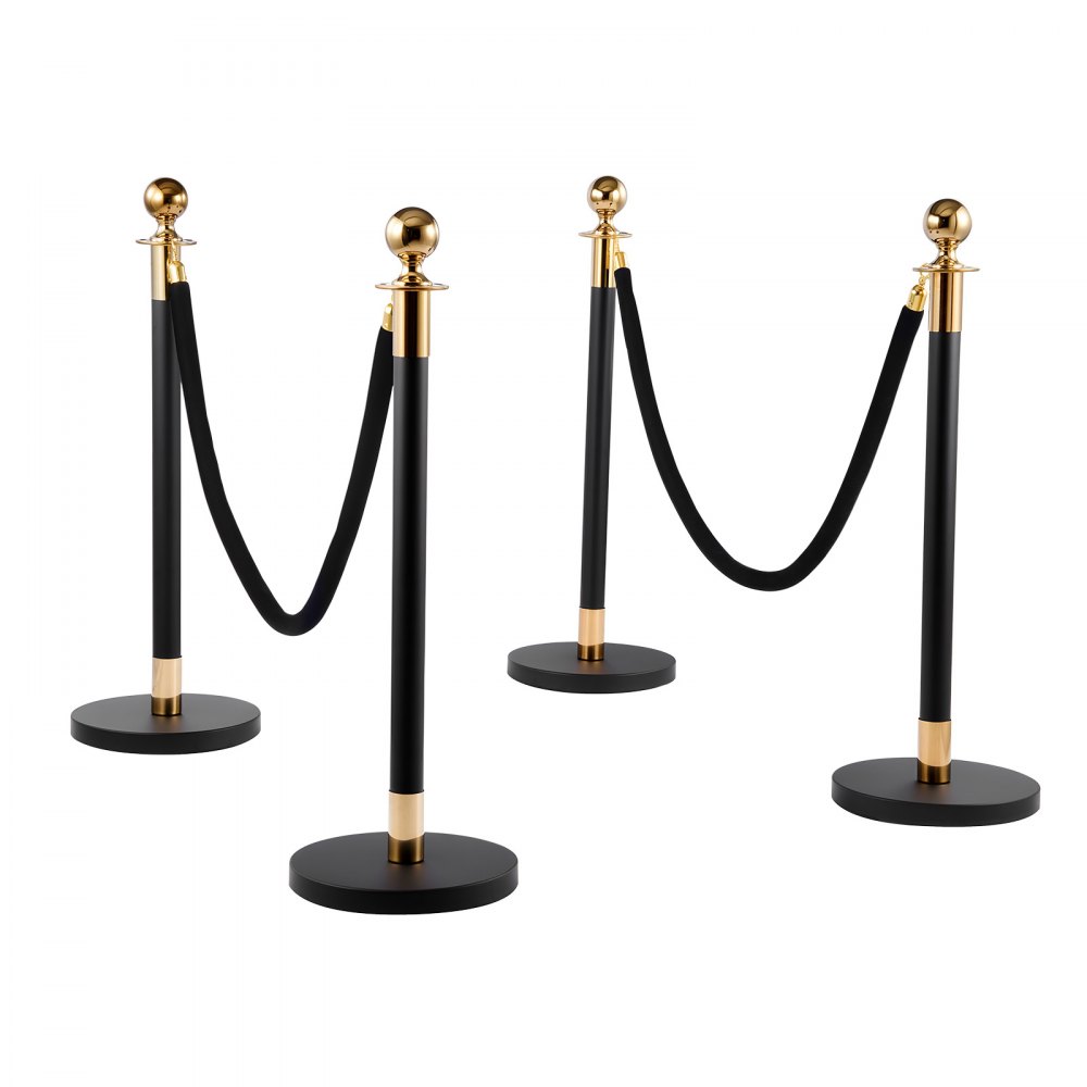 VEVOR Stanchion Post, 8 Pcs Crowd Control Barrier Set with 6 Black Velvet Ropes, Heavy Duty Stainless Steel Stanchion Post Queue with Hollow Base for Theater, Party, Wedding, Exhibition, Event (Black)