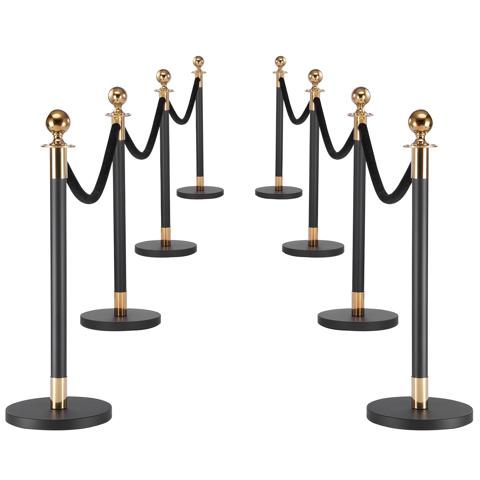 VEVOR Stanchion Post, 8 Pcs Crowd Control Barrier Set with 6 Black Velvet Ropes, Heavy Duty Stainless Steel Stanchion Post Queue with Hollow Base for Theater, Party, Wedding, Exhibition, Event (Black)