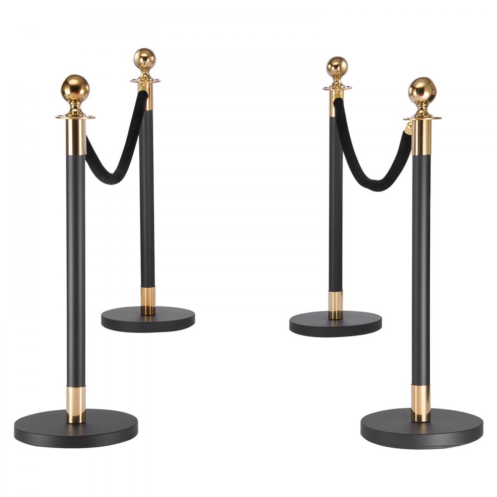 VEVOR Stanchion Post, 4 Pcs Crowd Control Barrier Set with 2 Black Velvet Ropes, Heavy Duty Stainless Steel Stanchion Post Queue with Hollow Base for Theater, Party, Wedding, Exhibition, Event (Black)