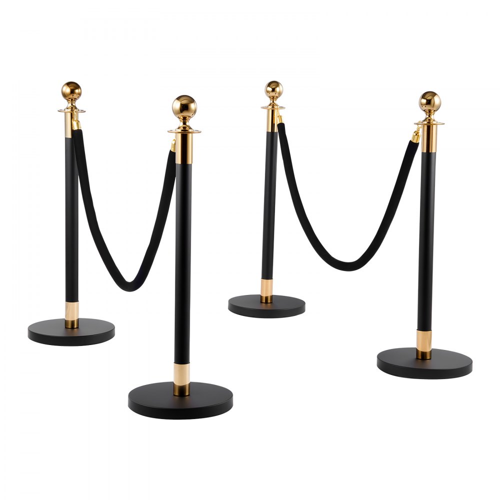 VEVOR Stanchion Post, 4 Pcs Crowd Control Barrier Set with 2 Black Velvet Ropes, Heavy Duty Stainless Steel Stanchion Post Queue with Hollow Base for Theater, Party, Wedding, Exhibition, Event (Black)