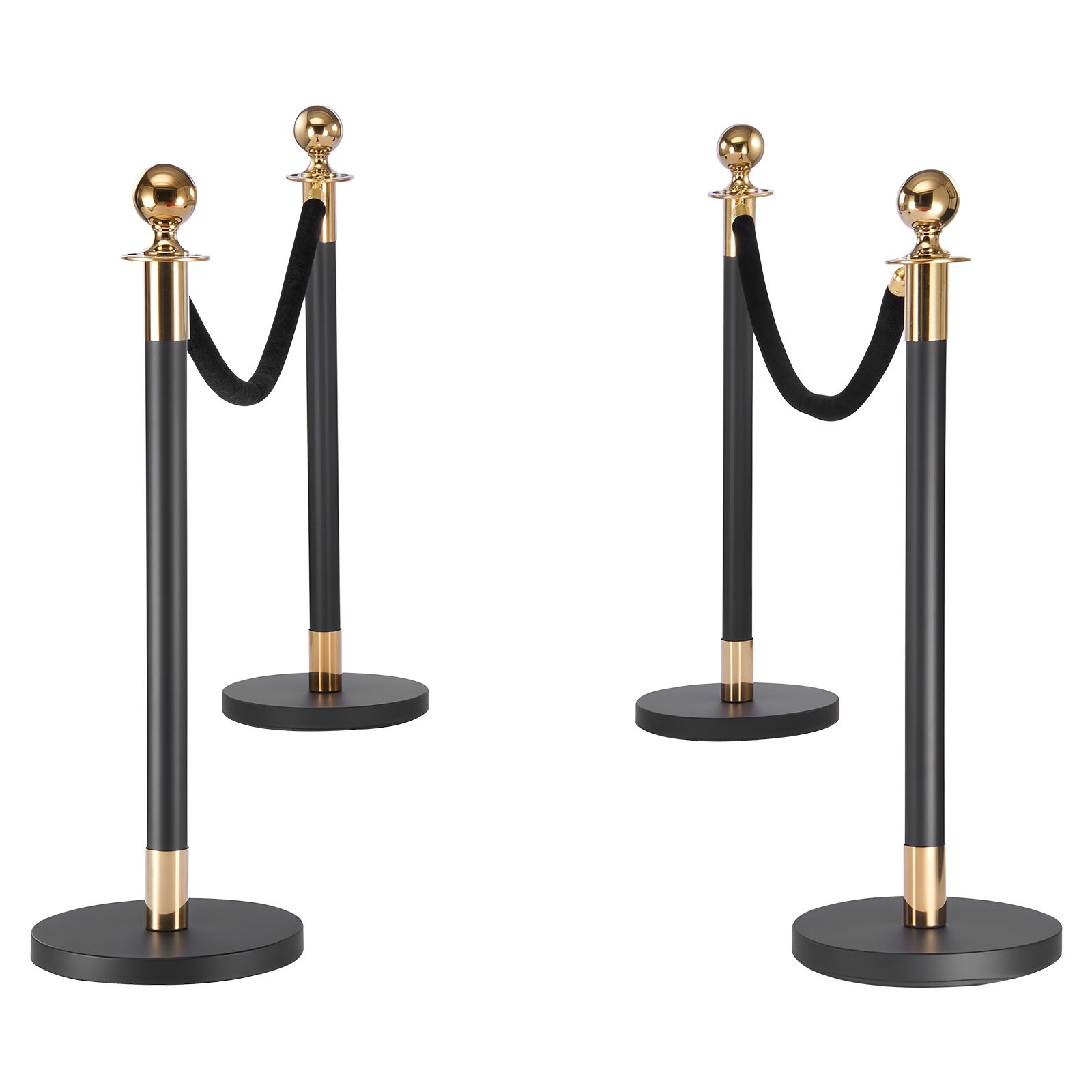 VEVOR Stanchion Post, 4 Pcs Crowd Control Barrier Set with 2 Black Velvet Ropes, Heavy Duty Stainless Steel Stanchion Post Queue with Hollow Base for Theater, Party, Wedding, Exhibition, Event (Black)