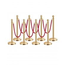 VEVOR Stanchions and Velvet Ropes 8Pcs, Hollow Base with Stainless Steel Post, 6 Red Velvet Ropes and Posts, Crowd Control Barriers Gold Stanchions, Red Carpet Runner Poles for Party Supplies