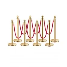 VEVOR Stanchions and Velvet Ropes 8Pcs, Hollow Base with Stainless Steel Post, 6 Red Velvet Ropes and Posts, Crowd Control Barriers Gold Stanchions, Red Carpet Runner Poles for Party Supplies
