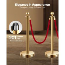 VEVOR 4 Pcs Gold Stanchion Post 3 Red Velvet Ropes Sand Injection Hollow Base