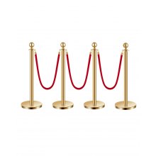 VEVOR 4 Pcs Gold Stanchion Post 3 Red Velvet Ropes Sand Injection Hollow Base