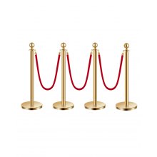 4PCS Gold Stanchions Posts with 3PCS 4.92 ft Red Velvet Rope, Red Velvet Rope Stanchion Set Crowd Control Barriers, Stanchions and Velvet Ropes Red Carpet Poles for Party Supplies