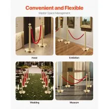 VEVOR Stanchions and Velvet Ropes 4Pcs, Hollow Base with Stainless Steel Post, 2 Red Velvet Ropes and Posts, Crowd Control Barriers Gold Stanchions, Red Carpet Runner Poles for Party Supplies