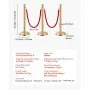 VEVOR Stanchion Post, 6 Pcs Crowd Control Barrier Set with 4 Red Velvet Ropes, 5 ft Stainless Steel Gold Stanchion Post Queue with Sand Injection Hollow Base for Theater, Party, Wedding, Exhibition