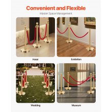 VEVOR Stanchions and Velvet Ropes 6Pcs, Hollow Base with Stainless Steel Post, 4 Red Velvet Ropes and Posts, Crowd Control Barriers Gold Stanchions, Red Carpet Runner Poles for Party Supplies