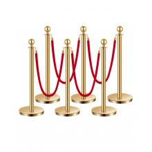 VEVOR Stanchions and Velvet Ropes 6Pcs, Hollow Base with Stainless Steel Post, 4 Red Velvet Ropes and Posts, Crowd Control Barriers Gold Stanchions, Red Carpet Runner Poles for Party Supplies