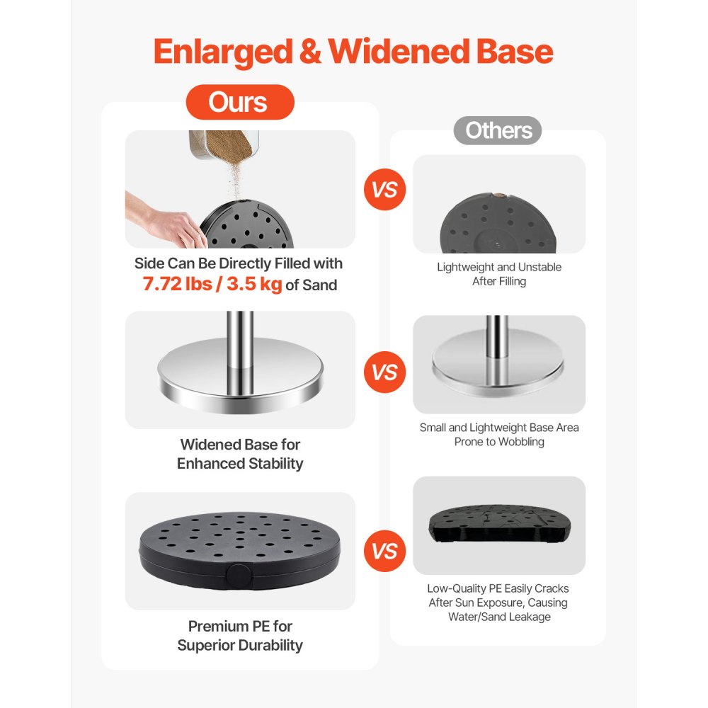 VEVOR Stanchion Post, 8 Pcs Crowd Control Barrier Set with 4 Red Velvet Ropes, 5 ft Stainless Steel Silver Stanchion Post Queue with Sand Injection Hollow Base for Theater, Party, Wedding, Exhibition