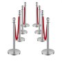 VEVOR Stanchion Post, 8 Pcs Crowd Control Barrier Set with 4 Red Velvet Ropes, 5 ft Stainless Steel Silver Stanchion Post Queue with Sand Injection Hollow Base for Theater, Party, Wedding, Exhibition