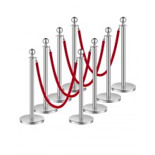 VEVOR 8 Pcs Silver Stanchion Post 4 Red Velvet Ropes Sand Injection Hollow Base