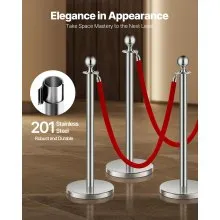 VEVOR Stanchions and Velvet Ropes 4Pcs, Hollow Base with Stainless Steel Post, 2 Red Velvet Ropes and Posts, Crowd Control Barriers Silver Stanchions, Red Carpet Runner Poles for Party Supplies