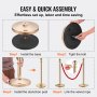 easy assembly guide for the VEVOR stanchion post: install base, tighten bolt, install post, link velvet rope.