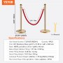 VEVOR stanchion post with red velvet rope and gold poles, specifications and dimensions detailed.