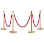 gold VEVOR stanchion posts with red velvet ropes, connected in a queue formation.