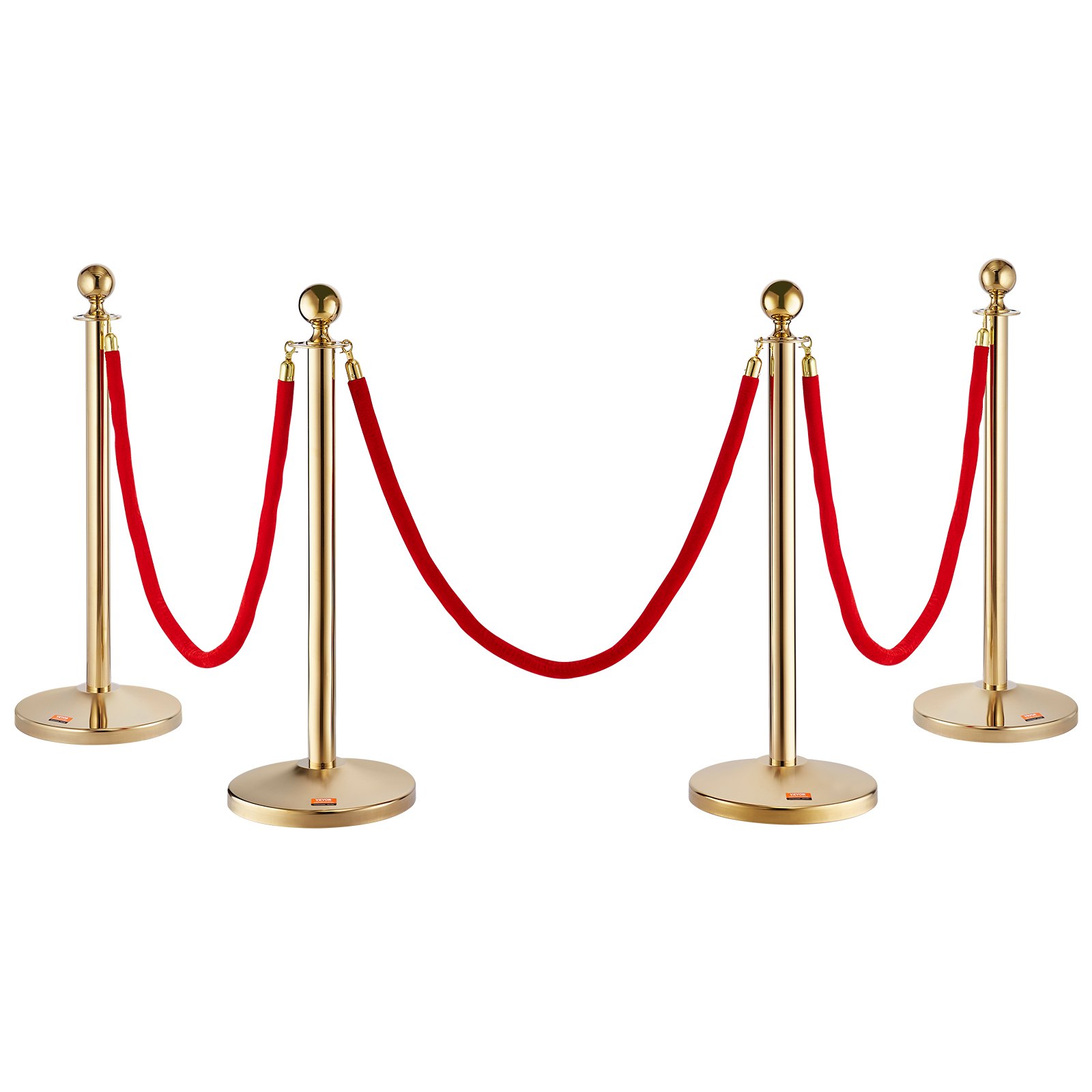 VEVOR Crowd Control Stanchion Posts 4-Pack & 3PCS 5FT Velvet Ropes Fillable Base