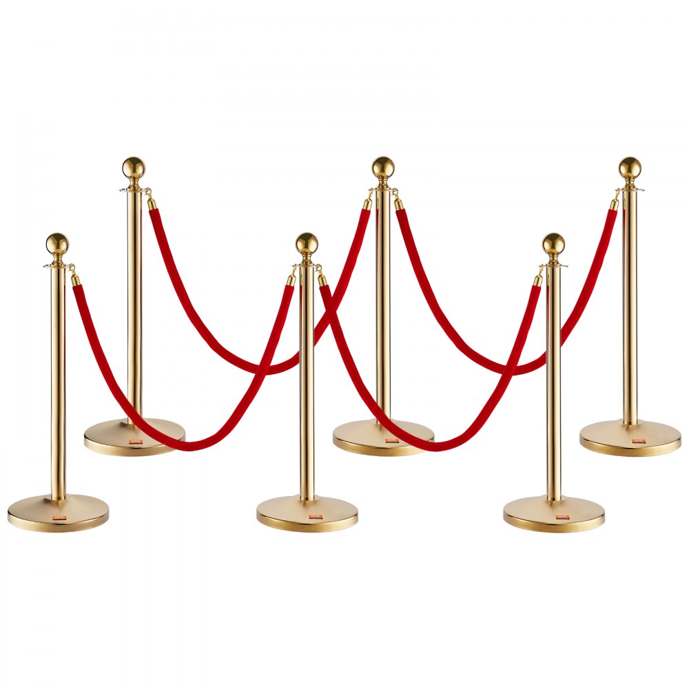 VEVOR tartóoszlop bársonykötéllel, 6 csomagból álló tömegvezérlő állvány 4 db 5 lábos vörös bársony kötéllel, rozsdamentes acél sorelválasztó tölthető alappal és labdatetővel esküvői múzeumi partira