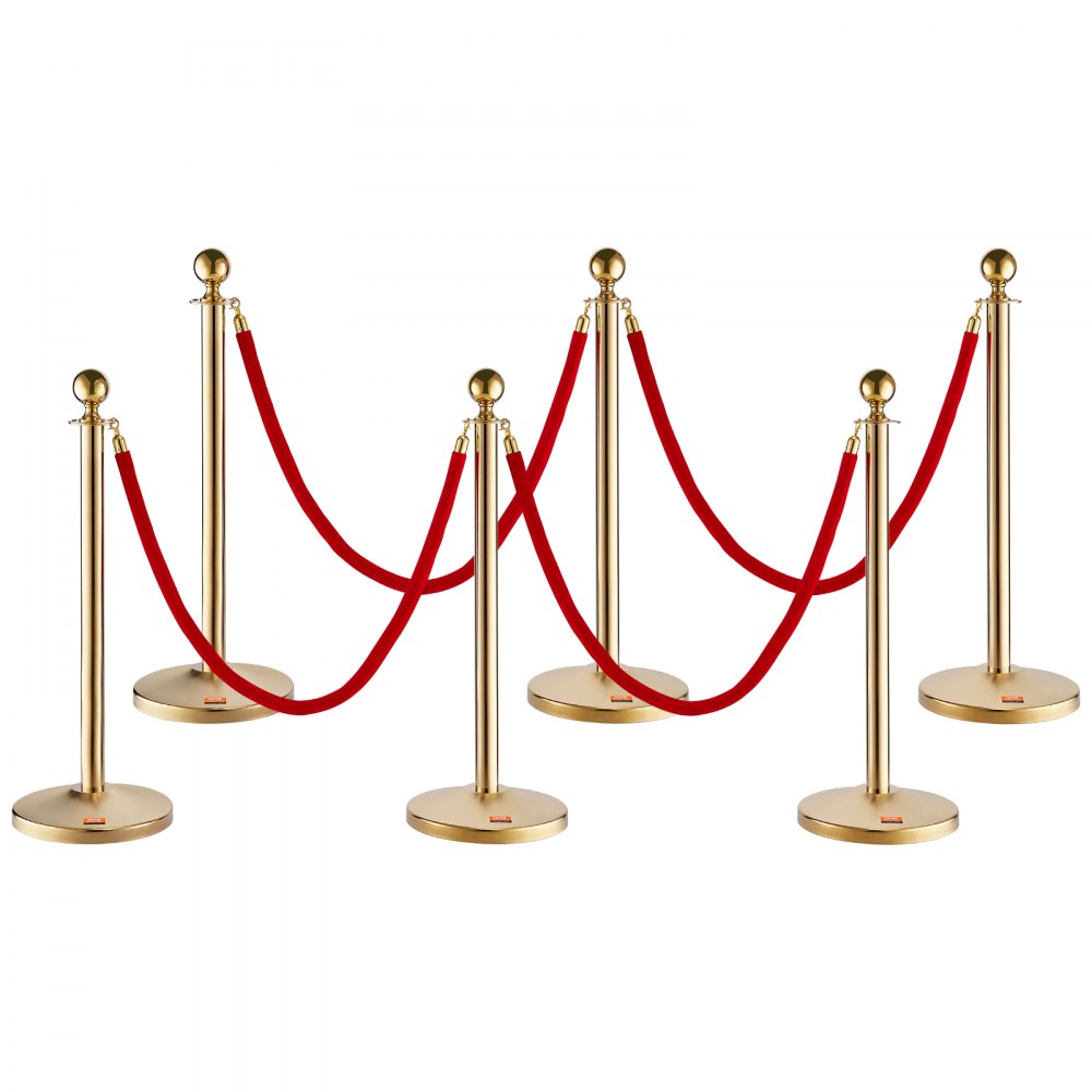 gold stanchions with red velvet ropes for VEVOR crowd control stanchion setup.