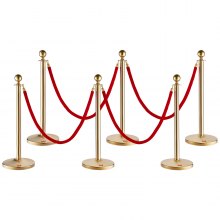 VEVOR stĺpik so zamatovým lanom, 6-balený stĺpik Crowd Control so 4ks 5FT červenými zamatovými lanami, nerezová oceľová bariérová deliaca čiara s naplniteľnou základňou a loptičkou na párty v múzeu svadby