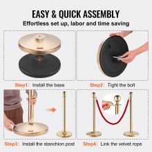 VEVOR Stanchion Post with Velvet Rope, 6-Pack Crowd Control Stanchion with 4PCS 5FT Red Velvet Ropes, Stainless Steel Queue Barrier Line Divider with Fillable Base & Ball Top for Wedding Museum Party