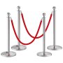 Stĺpik VEVOR so zamatovým lanom, 4-balený klanicový stĺpik s 2ks 5FT červenými zamatovými lanami, zábrana z nehrdzavejúcej ocele s plniteľnou plastovou základňou, loptička pre svadobné múzeum