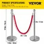 VEVOR Stanchion Post with Velvet Ropes, 6-Pack Crowd Control Stanchion with 3PCS 5FT Red Velvet Ropes, Stainless Steel Queue Barrier Line Divider with Ball Top for Events, Museums, Parties