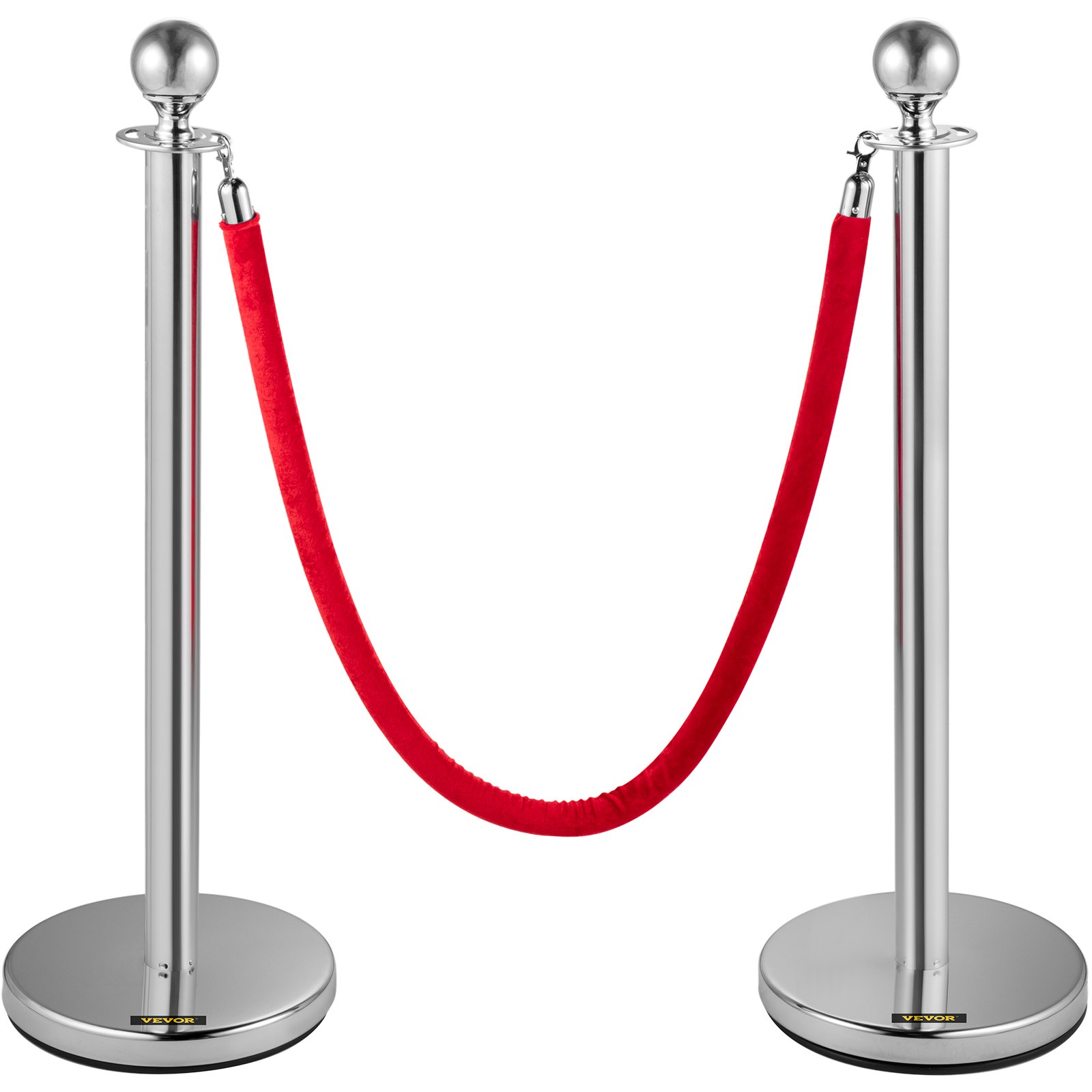 VEVOR Stanchion Post with Velvet Ropes, 6-Pack Crowd Control Stanchion with 3PCS 5FT Red Velvet Ropes, Stainless Steel Queue Barrier Line Divider with Ball Top for Events, Museums, Parties