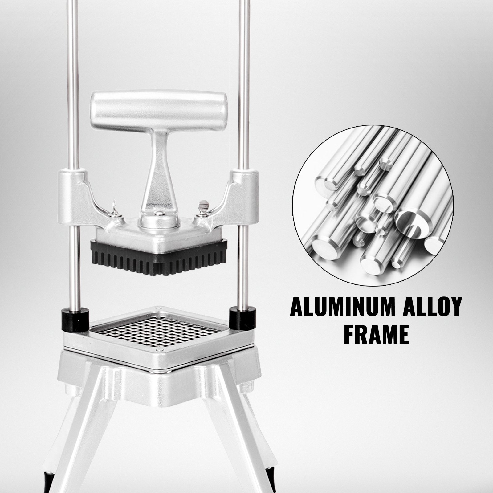VEVOR vegetable chopper with aluminum alloy frame and sturdy handle.