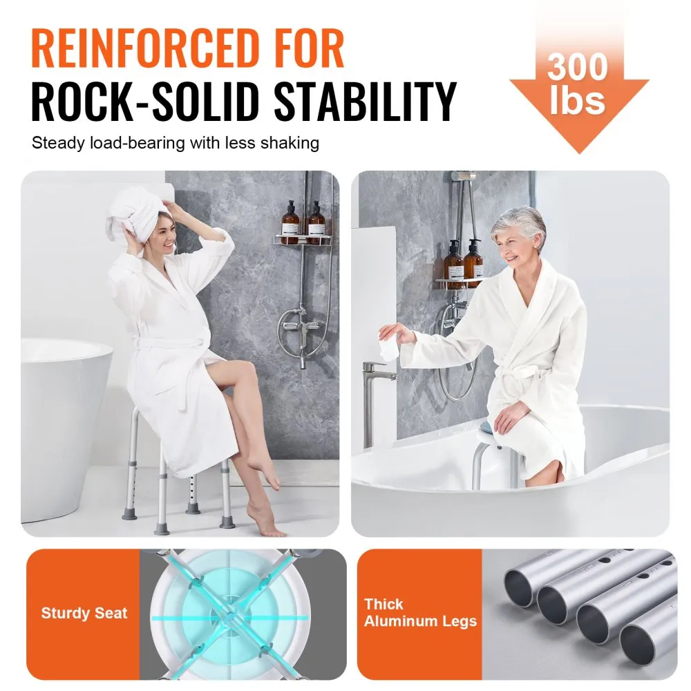 VEVOR Shower Chair 360 Degree Rotating, Adjustable Height Shower Stool Seat, Bath Chair for Inside Shower or Tub, Non-Slip Bench Bathtub Seat Stool for Elderly Disabled Handicap, 136.1 kg Capacity