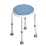 VEVOR shower chair with blue round seat, adjustable legs, and non-slip rubber feet for stability.