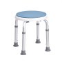 blue VEVOR shower chair with adjustable aluminum legs and non-slip rubber feet.