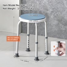 VEVOR duschstol 360 grader roterande, justerbar höjd Duschpallssits, badstol för invändig dusch eller badkar, halkfri bänk Badkarssäte Pall för äldre funktionshindrade Handikapp, 136,1 kg Kapacitet