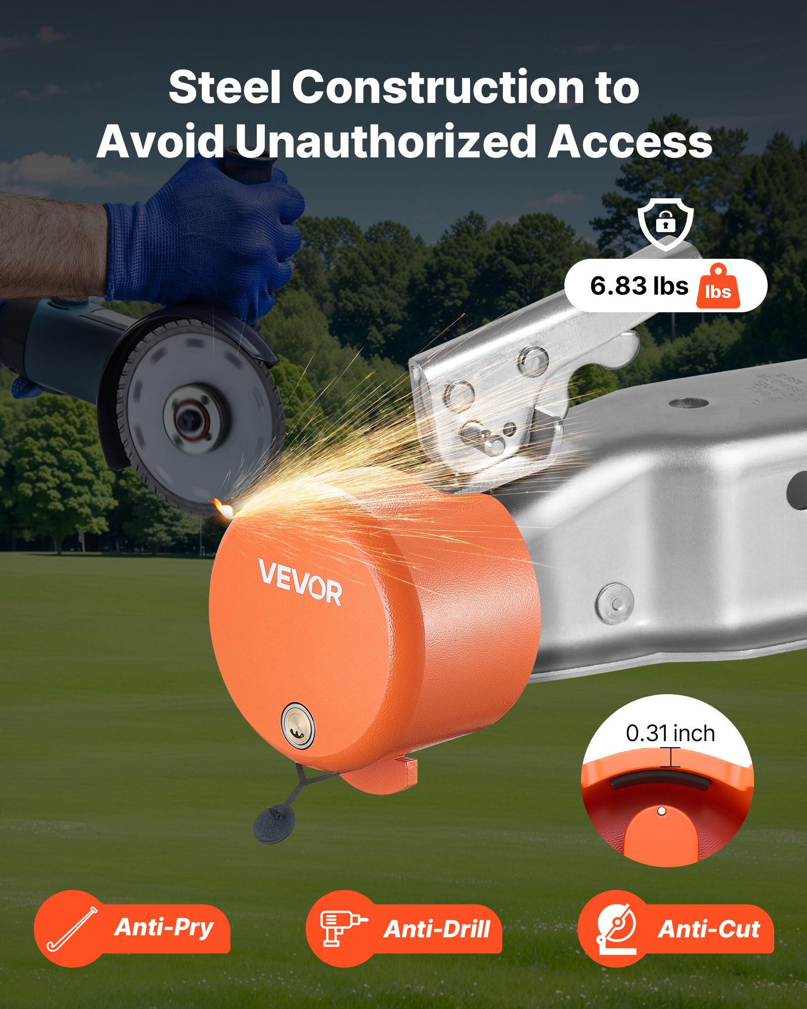 VEVOR Trailer Lock, Fits 1-7/8, 2 & 2-5/16-Inch Straight Tongue Ball Couplers, Heavy Duty Hitch Lock with 4 Keys Secures Security Chains, Anti-Theft RV Trailer Locks for RV, Trailer, Boat